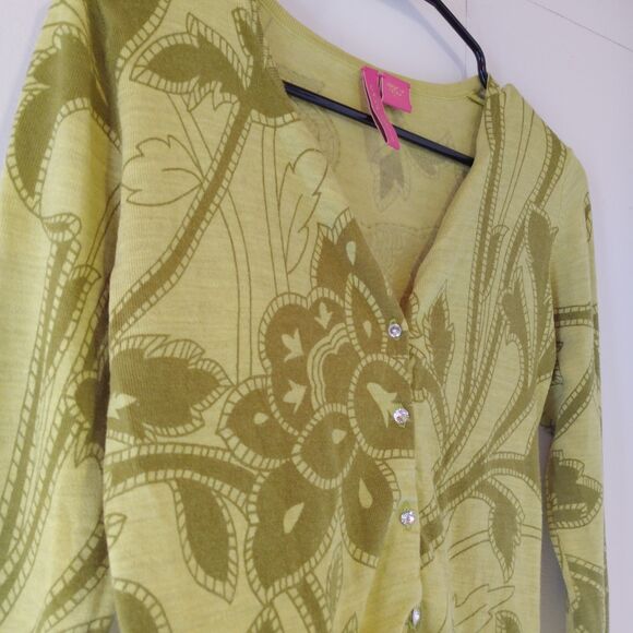 Charlotte Tarantola wool blend novelty print cardigan sweater Sz S - Picture 4 of 12